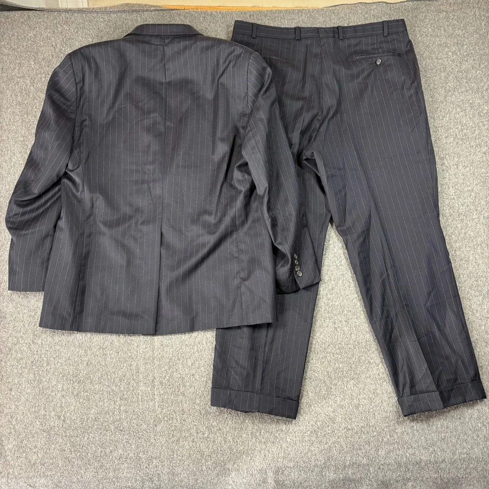 Lauren Ralph Lauren Mens 44R Navy Blue Pinstripe 100% Wool 3-Button Suit 38X30
